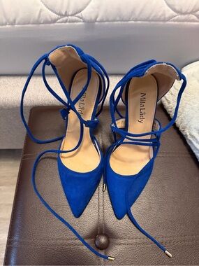 Royal Blue Lace-Up Pointed Toe Heels